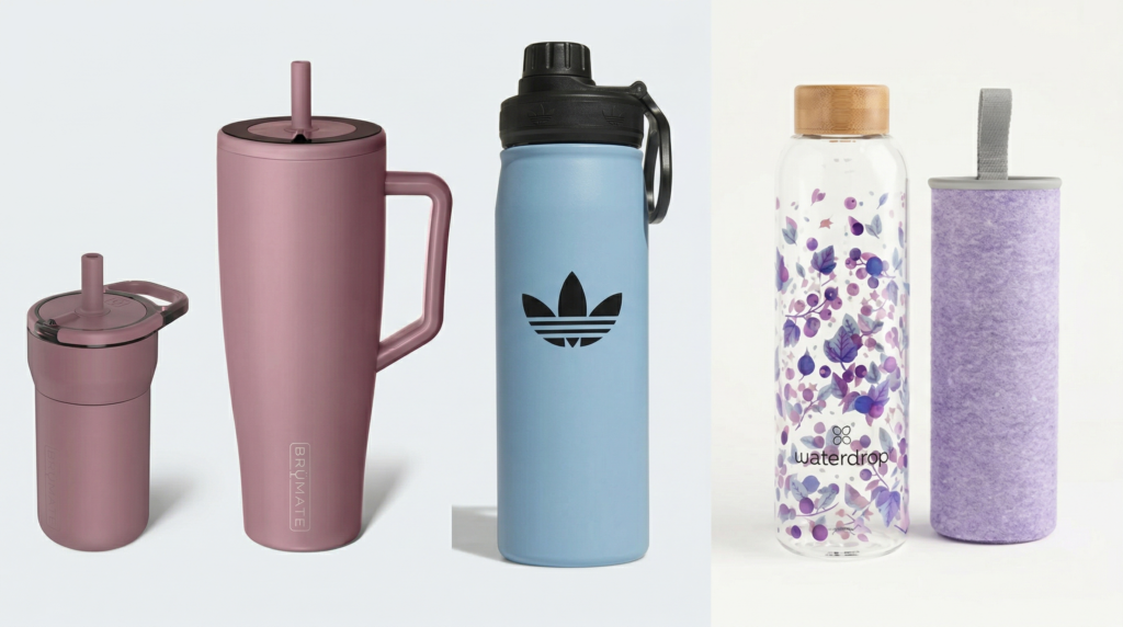 Collage of reusable water bottles.